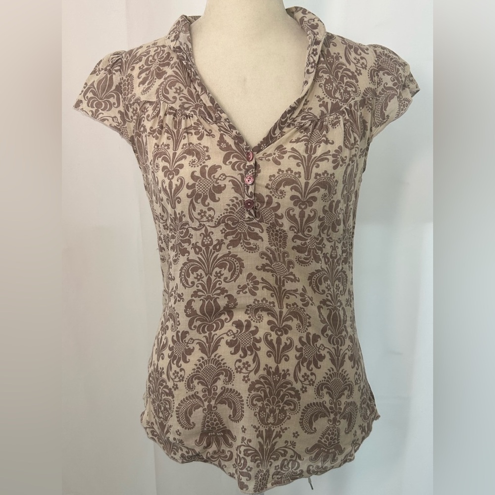 dELiA*s Floral Brown and Cream Blouse